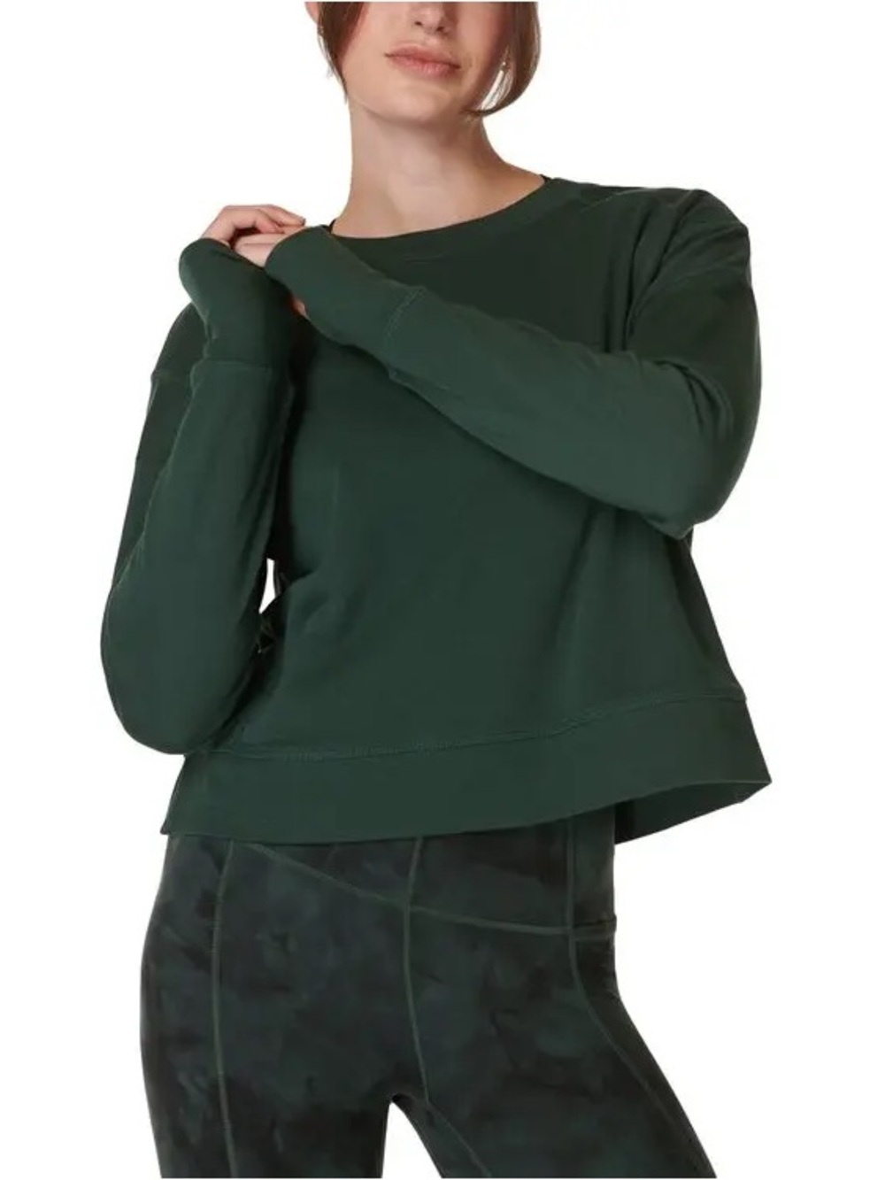 Sweaty Betty Forest Green After Class Cropped Crewneck Sweatshirt 8